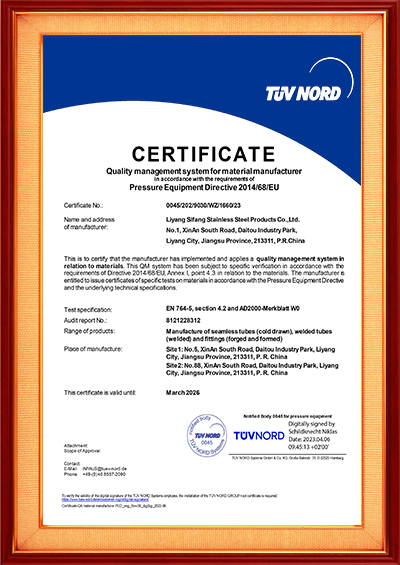 Liyang Sifang PED certificate